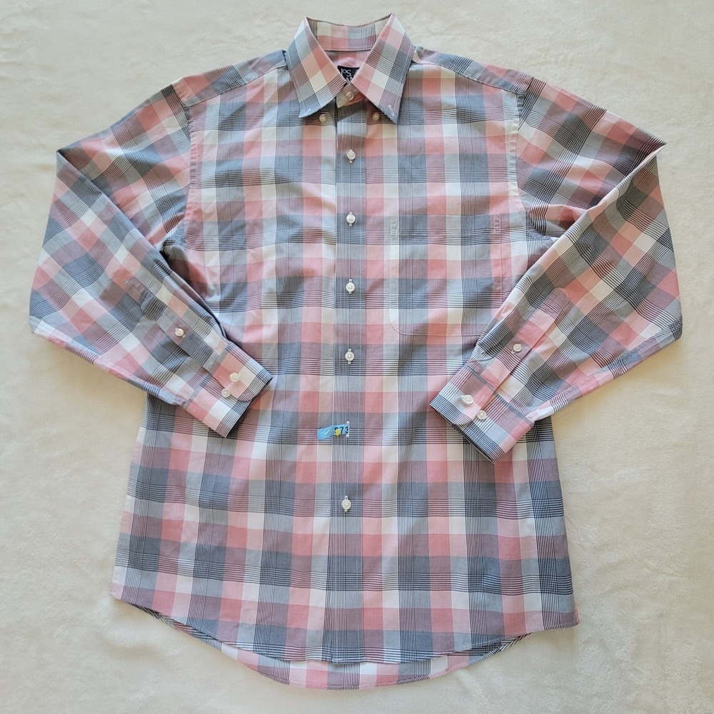Jos. A. Bank Button Down Shirt Mens S Pink Grey Plaid Traveler's Collection